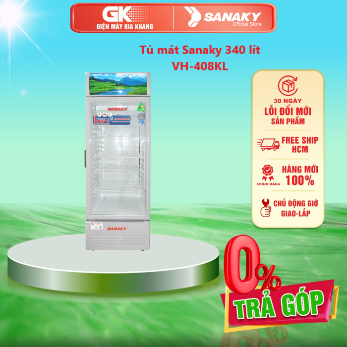 Tủ mát Sanaky 340 lít VH-408KL cửa tủ có chất liệu công nghệ kính Low-E xuất xứ tại Việt Nam bảo hành 24 tháng- Bảo hành 2 năm - GIAO TOÀN QUỐC - FREESHIP HCM