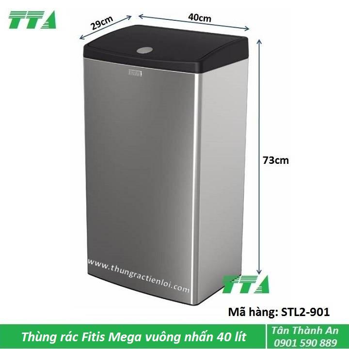 Thùng rác Fitis Mega vuông nhấn 40 lít  STL2-901