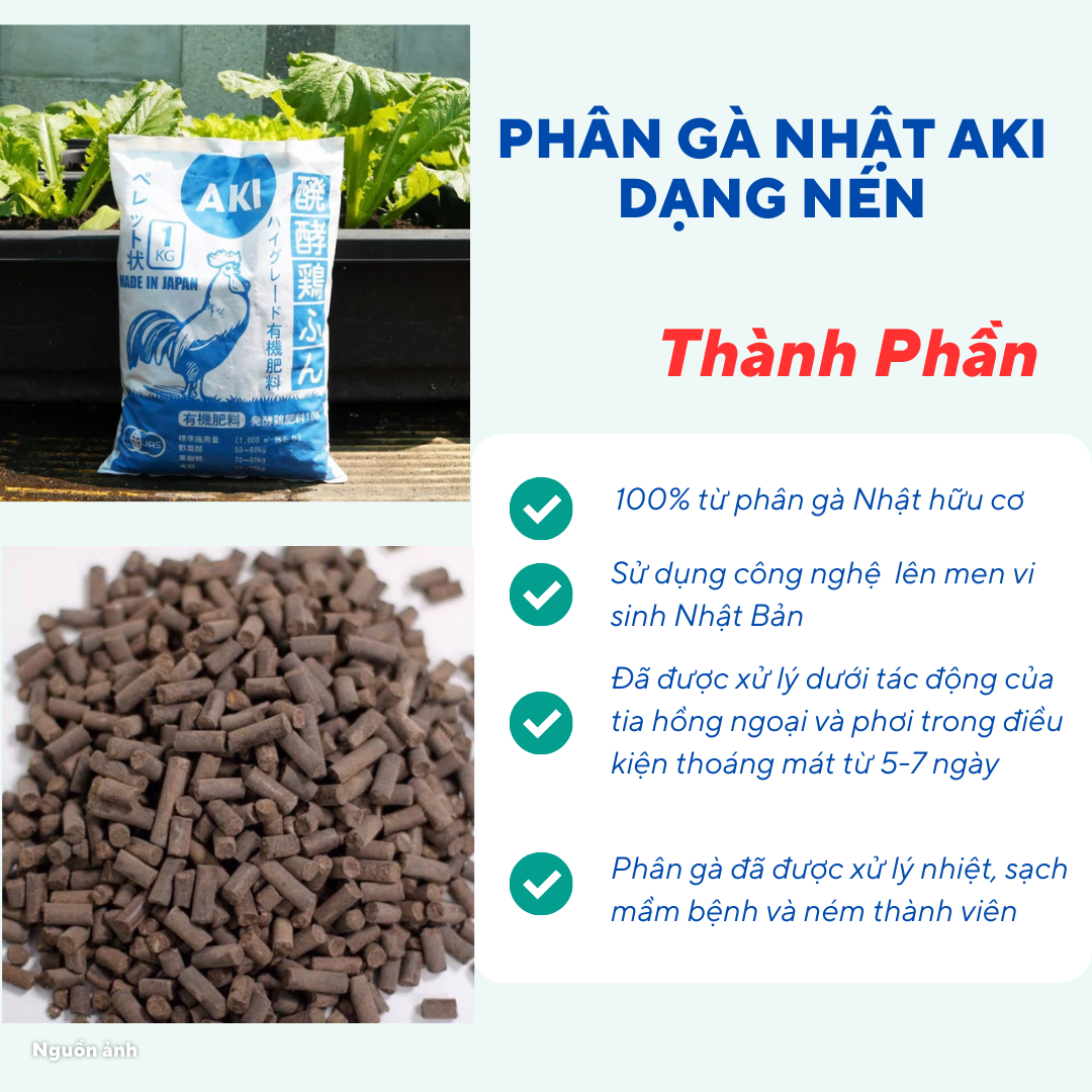 [Túi 5kg] Phân Gà Nhật AKI ĐGT Viên Nén Hữu Cơ Tan Chậm