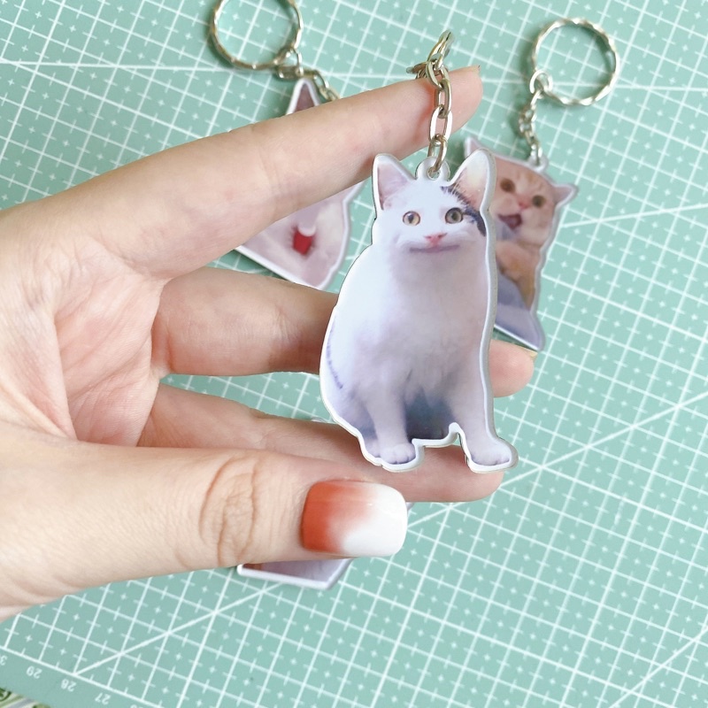 Móc khoá mica mèo meme cute- bựa