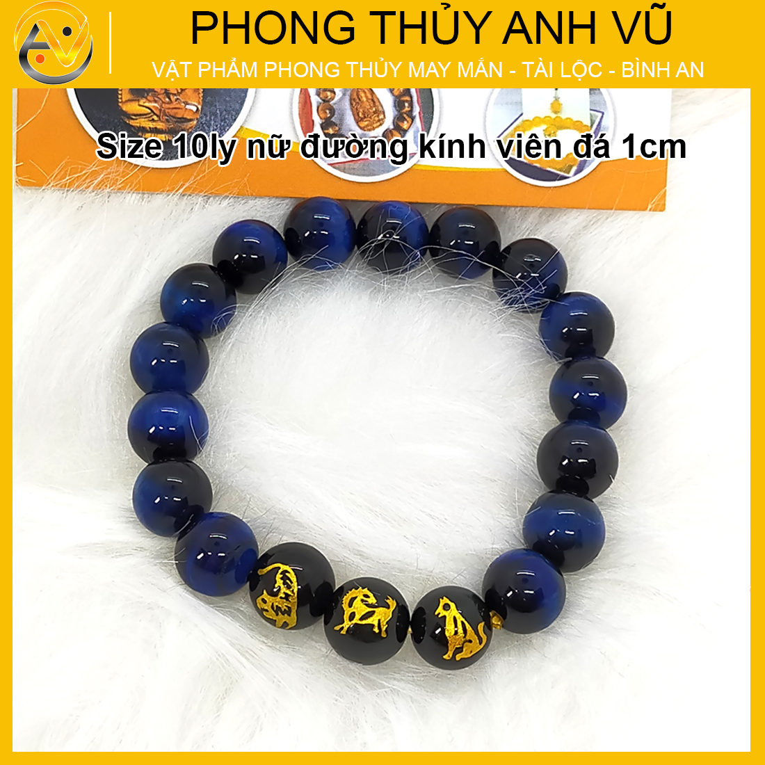 Vòng tay phong thủy nam tam hợp dần ngọ tuất - chất liệu mắt hổ xanh dương - size 8 10 12ly cho người mệnh thủy, mệnh mộc - có khai quang điểm nhãn may mắn tài lộc - bảo hành 12 tháng - PHONG THỦY ANH VŨ