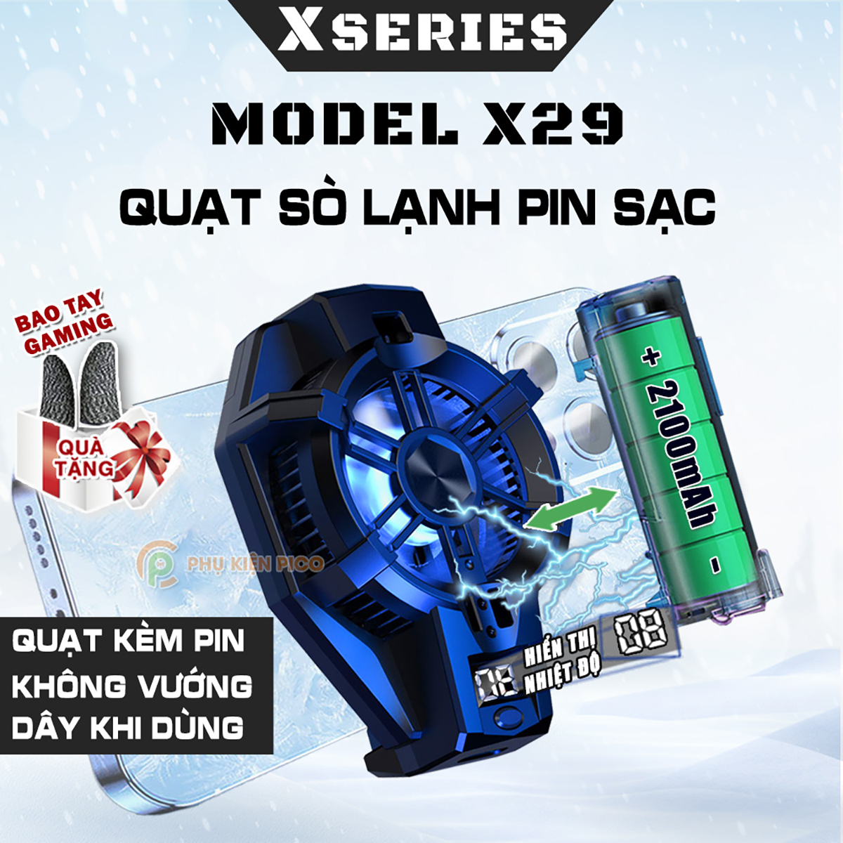 Quạt tản nhiệt điện thoại sò lạnh X3A Pro pin sạc 2000mAh / L08 / DL10 / SL03 / X29 / X111 nam châm từ tính có pin - Quạt sò lạnh X111 pin sạc không dây