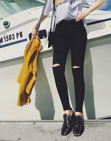 QUẦN KAKI NỮ RÁCH 2 GỐI QUẦN KAKI CO DÃN ÔM BODY. QUẦN KAKI LƯNG CAO QUẦN KAKI ĐEN QUẦN KAKI TRẮNG