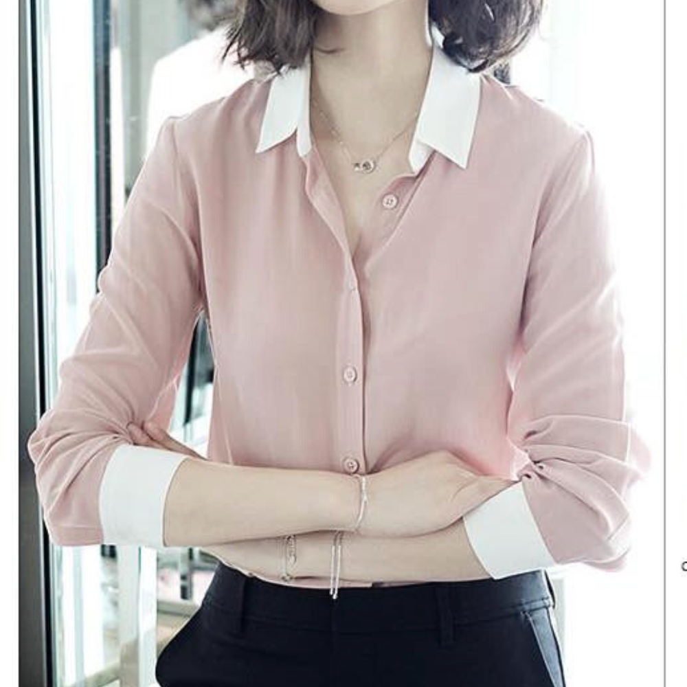Áo sơ mi nữ dài tay phối màu trơn viền trắng cổ  công sở thời trang PONIVALAZA Chất Liệu Cap Cấp Không Nhăn Không Xù Kiểu Dáng Trẻ Trung Thanh Lịch