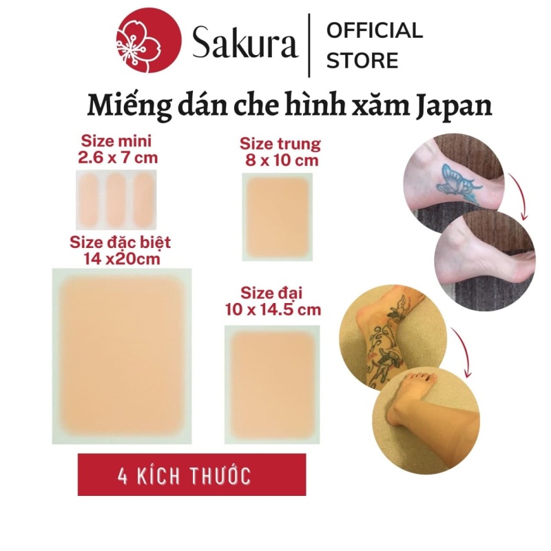 Miếng dán che hình xăm khuyết điểm Nhật Bản Sakura che hoàn toàn hình xăm đậm màu, chất liệu silicon tự nhiên chống mồ hôi, an toàn cho da