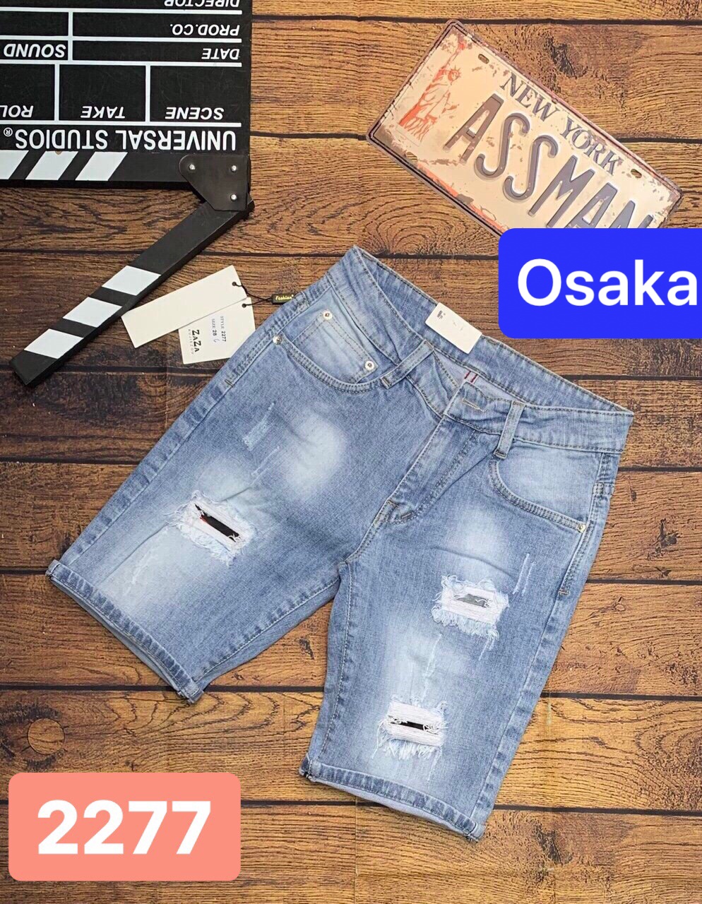 QUẦN SHORT JEAN NAM LỬNG NGỐ CHẤT BÒ XANH LÓT VẢI ĐEN WASH MỚI NHẬT BẢN CAO CẤP OK-2277 - OSAKA FASHION