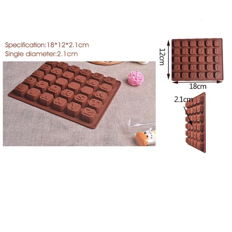 Khuôn Silicon Đổ Socola/Thạch/Đá/Kẹochipchip/Pudding Hình 26 Chữ Nổi