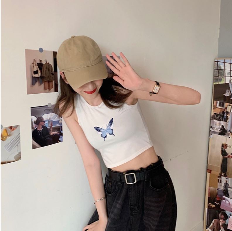 Áo 3 lỗ Crop-Top in hình con bướm