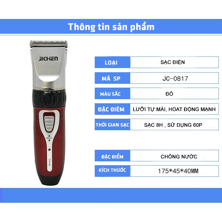 Tông Đơ Cắt Tóc Sạc Nhanh - Máy Hớt Tóc Không Dây Jichen