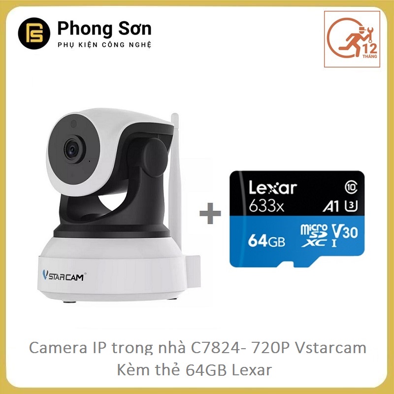 Camera wifi ip C7824 720P Vstarcam (Tặng thẻ 64GB)