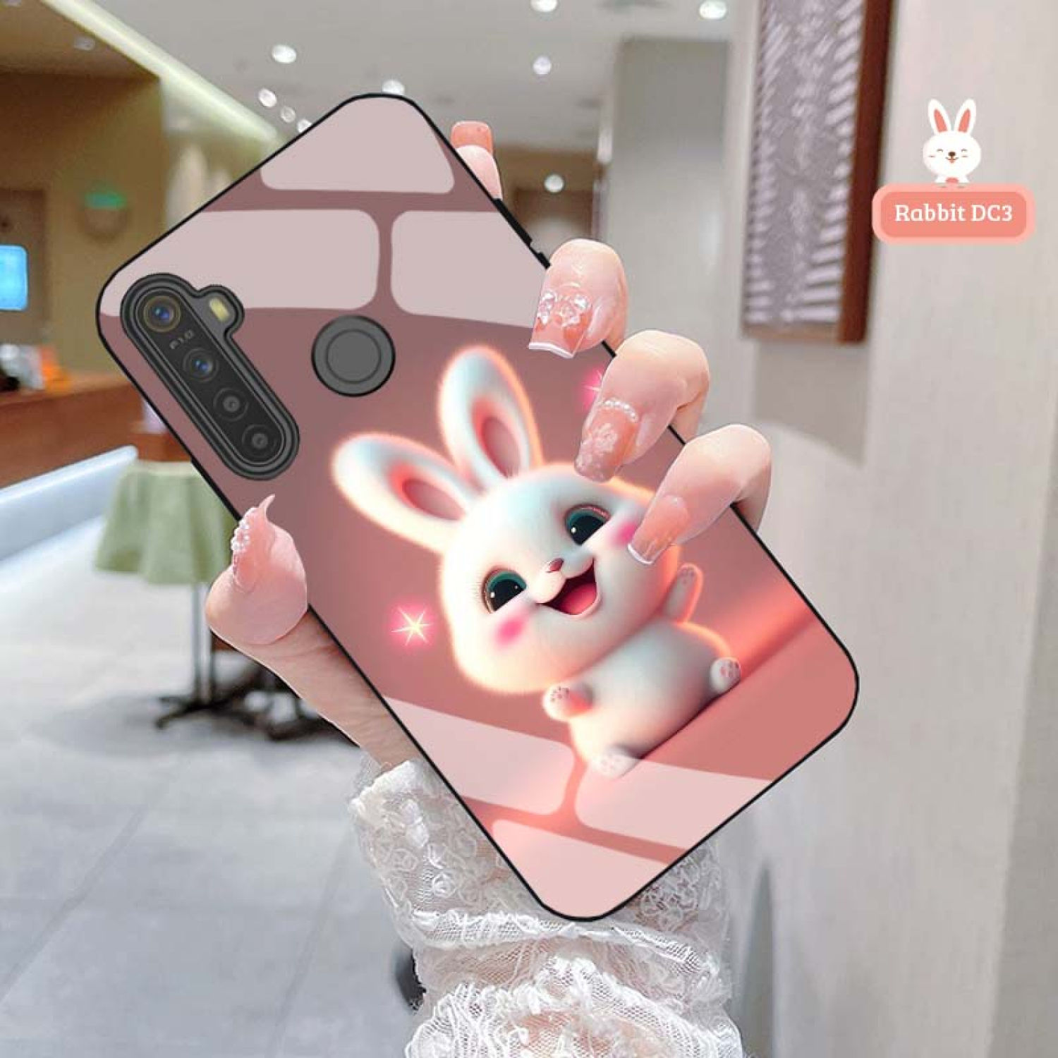 Ốp Lưng REALME C3, REALME 5, REALME 5i, REALME 5 PRO Mặt Kính Hình Thỏ CuTe Ngộ Nghĩnh, Phiên Bản Mới