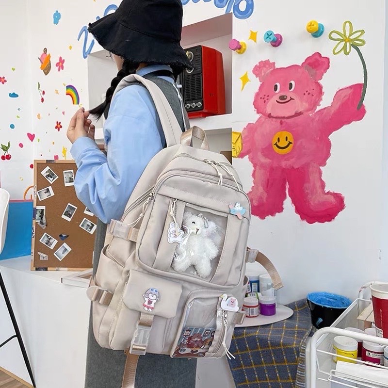 Cặp đi học Ulzzang Hàn Quốc cho học sinh đựng nhiều sách vở ngăn bóng kính