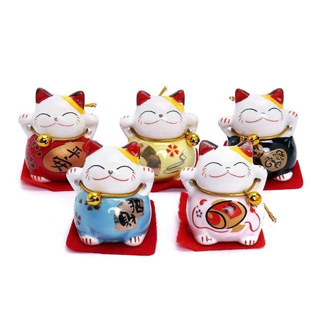 Bộ tượng sứ 5 chú mèo may mắn