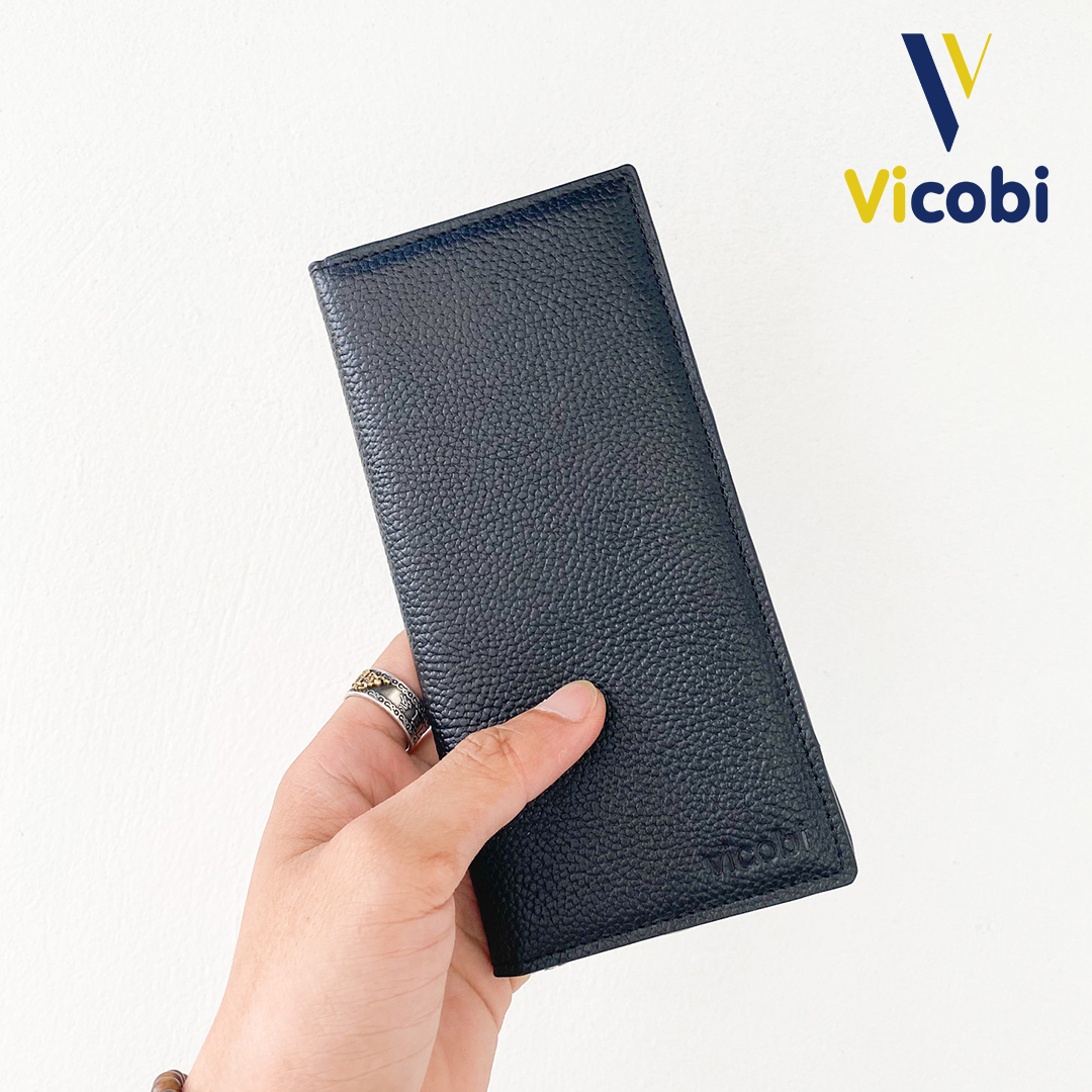 Wallet long cowhide Vicobi, squeeze long handheld đựng card card ATM, ID card, gplx coffee parrot by driving new old, made in Vietnam