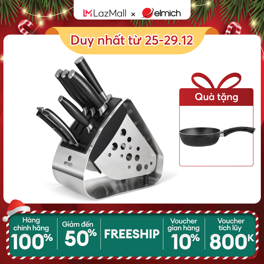 (MEGA 6.6)Bộ dao inox Elmich 7 món (4 dao, 1 kéo, 1 thanh mài dao, 1 giá để dao) EL3800