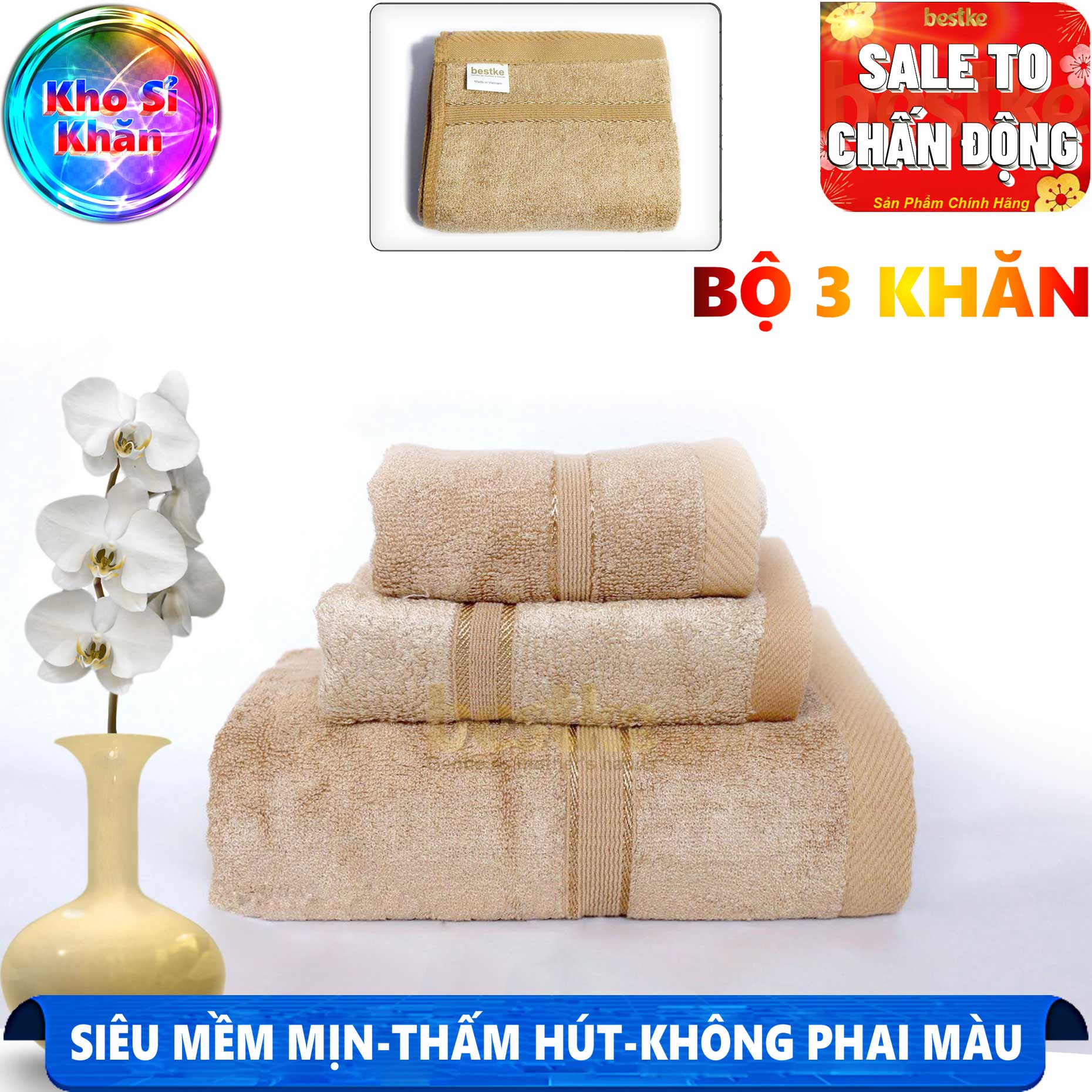 Bộ 3 khăn tắm khăn gội khăn mặt sợi tre bestke cao cấp , kho si khan