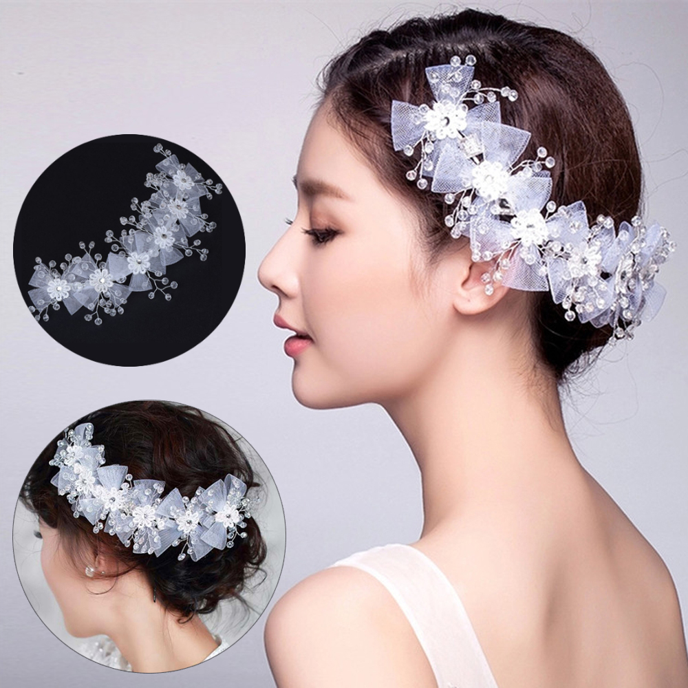 Dây cài tóc hoa voan đính hạt cườm 110 số 19