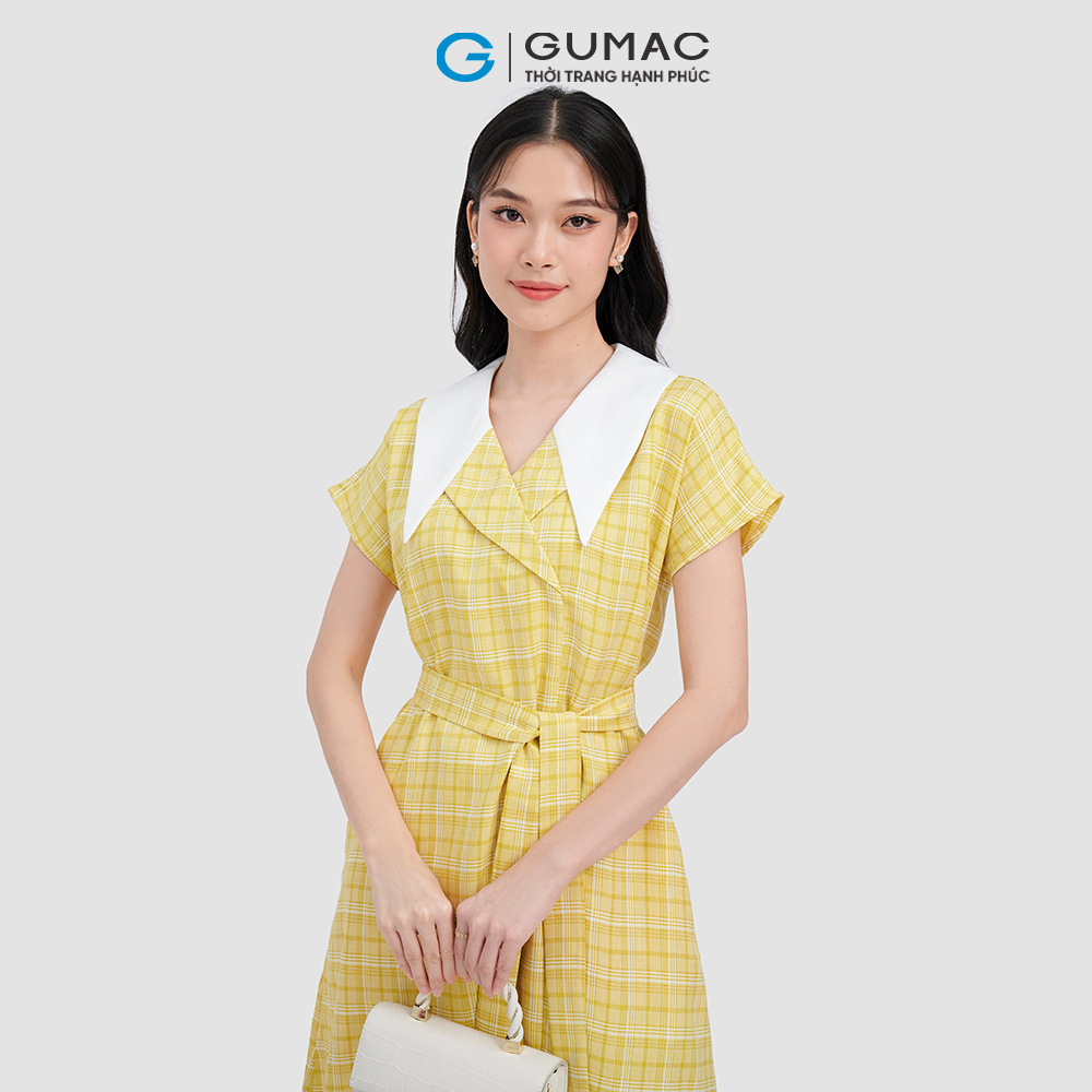Đầm caro phối cổ thời trang GUMAC DC10064
