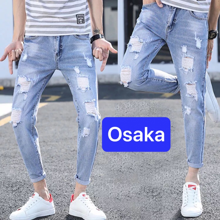 QUẦN JEAN NAM CHẤT XANH CẠP RÁCH NEW HOKKAIDO SÀNH ĐIỆU NHẬT BẢN OK-1900 - OSAKA FASHION