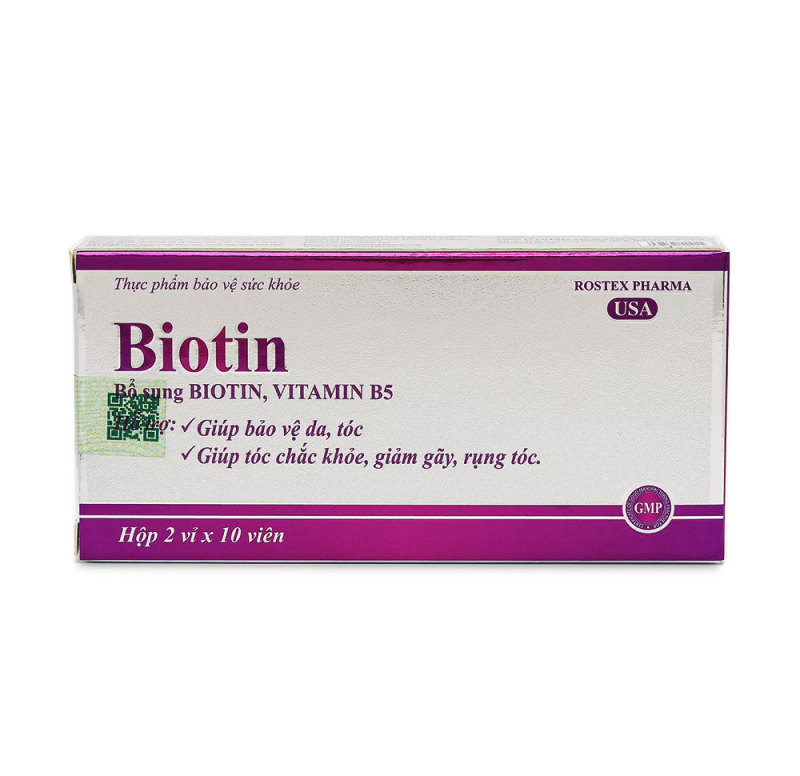 Viên uống Biotin, Vitamin B5 hỗ trợ ngăn rụng tóc, mọc tóc nhanh, da láng mịn 20 viên