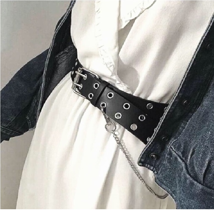 Dây lưng nữ 2 hàng lỗ kèm chain