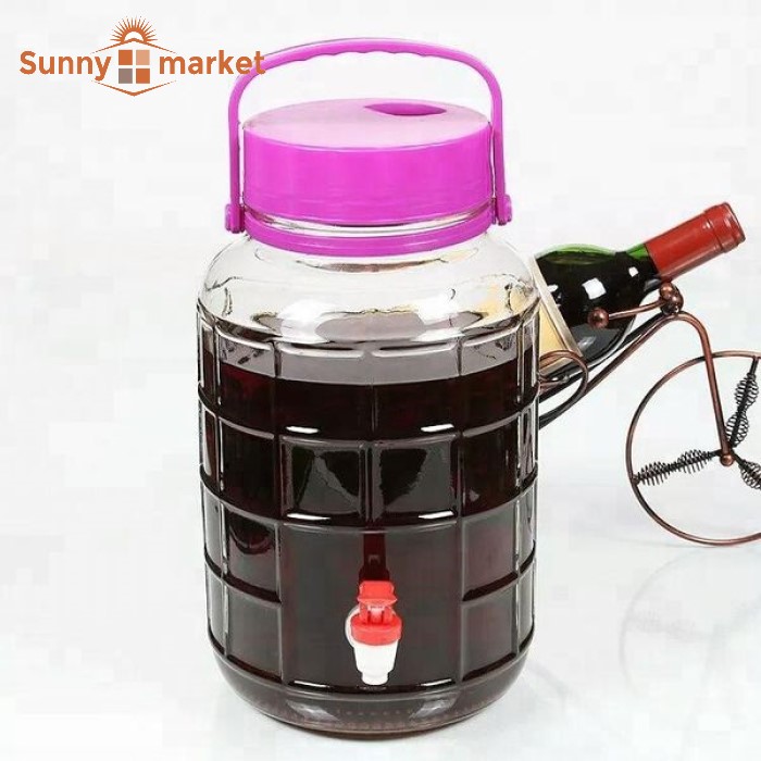 Bình thủy tinh quai xách nắp tím 3 lít có van