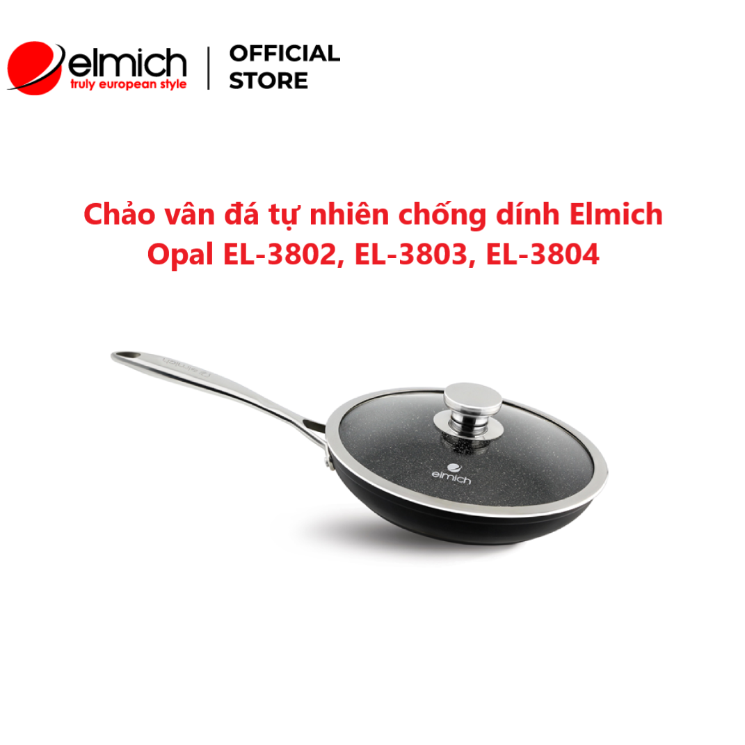 Chảo vân đá tự nhiên chống dính elmich opal el-3802, el-3803, el-3804