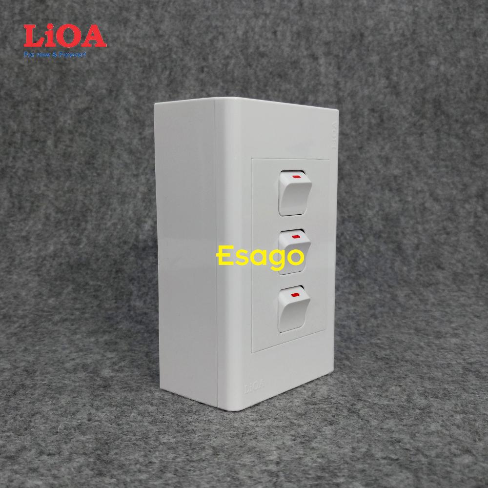 [HCM]Combo 3 công tắc điện 1 chiều + mặt lỗ vuông LiOA - Lắp nổi