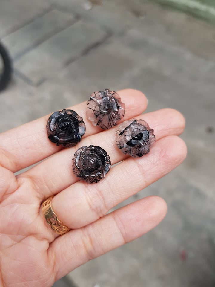 Mặt Đá Hoa Mẫu Đơn Đá Thạch Anh Tóc Đen Tự Nhiên