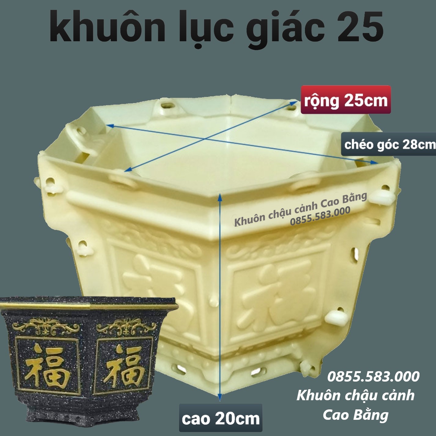 khuôn đúc chậu cảnh lục giác 25 (khuôn chậu ABS có lòng trong)