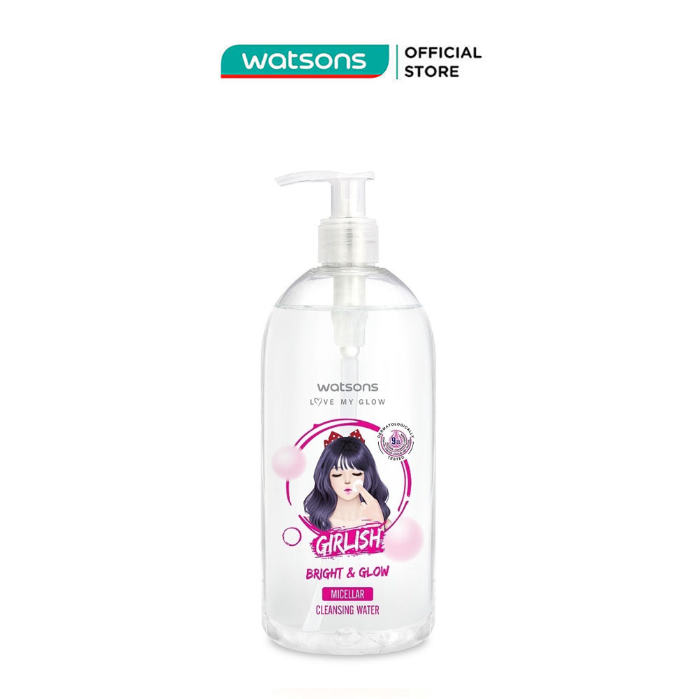 Nước Tẩy Trang Watsons Girlish Bright & Glow Micellar Cleansing Water Làm Sáng Da & Mềm Mại 485ml