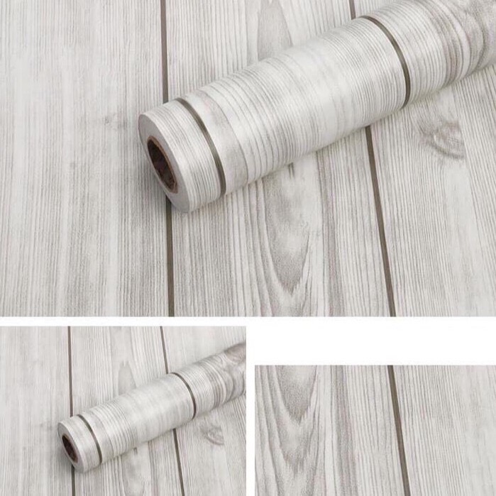 giấy dán tường sẵn keo vân gỗ dọc ghi (10m x 45cm / cuôn) 5246
