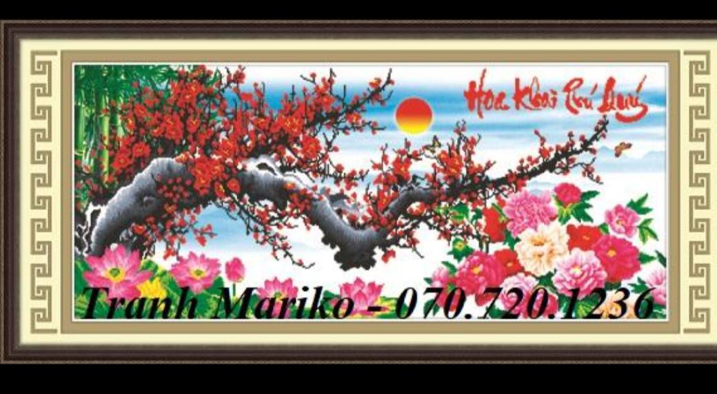[HCM]Tranh thêu HOA KHAI PHÚ QUÝ CÀNH ĐÀO 53432 kích thước 108*52cm Tranh Mariko