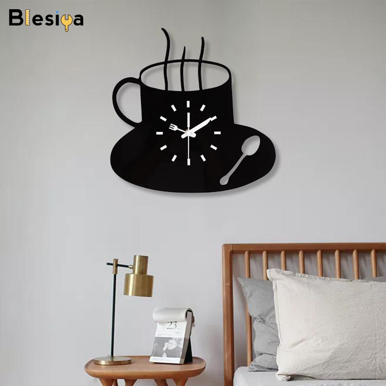 Blesiya 12'' Wall Clock Coffee Cup Quartz Living Room Wall Clocks Cafe Watch Clock