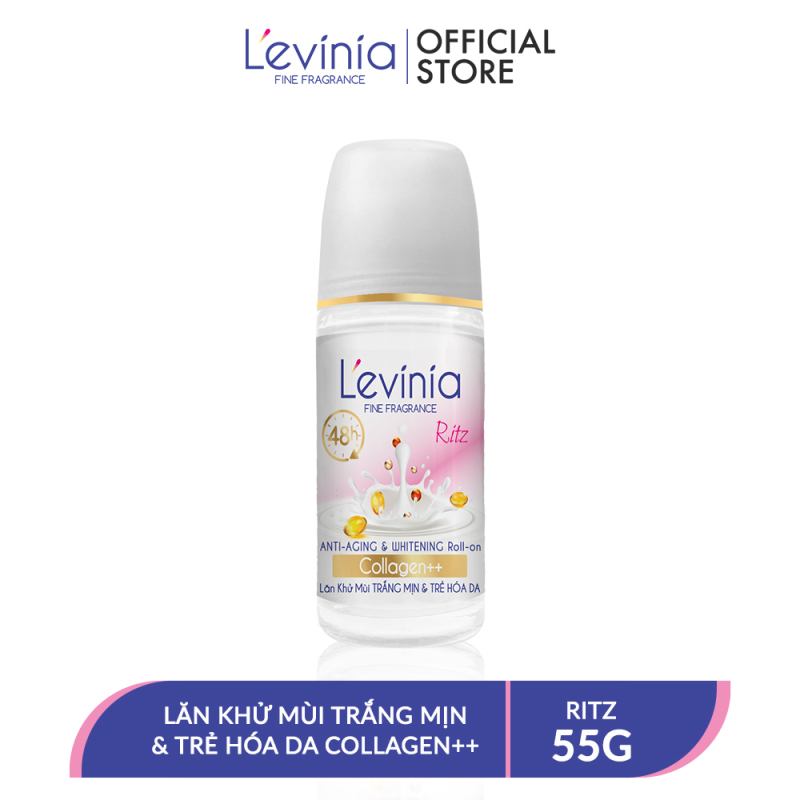 Lăn Khử Mùi Trắng Mịn & Trẻ Hóa Da Collagen++ RITZ Levinia 55g nhập khẩu
