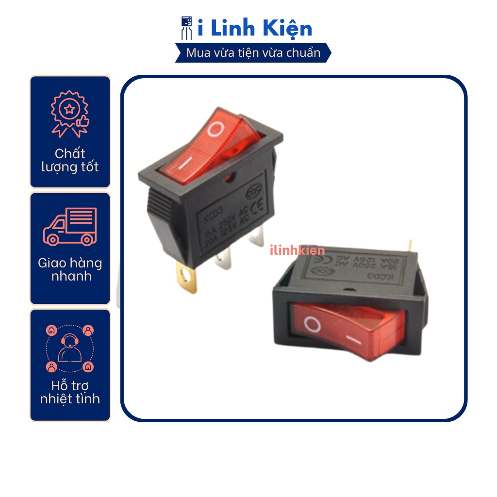 Công tắc bập bênh kcd3 16a/250v 3p 13x31mm có đèn