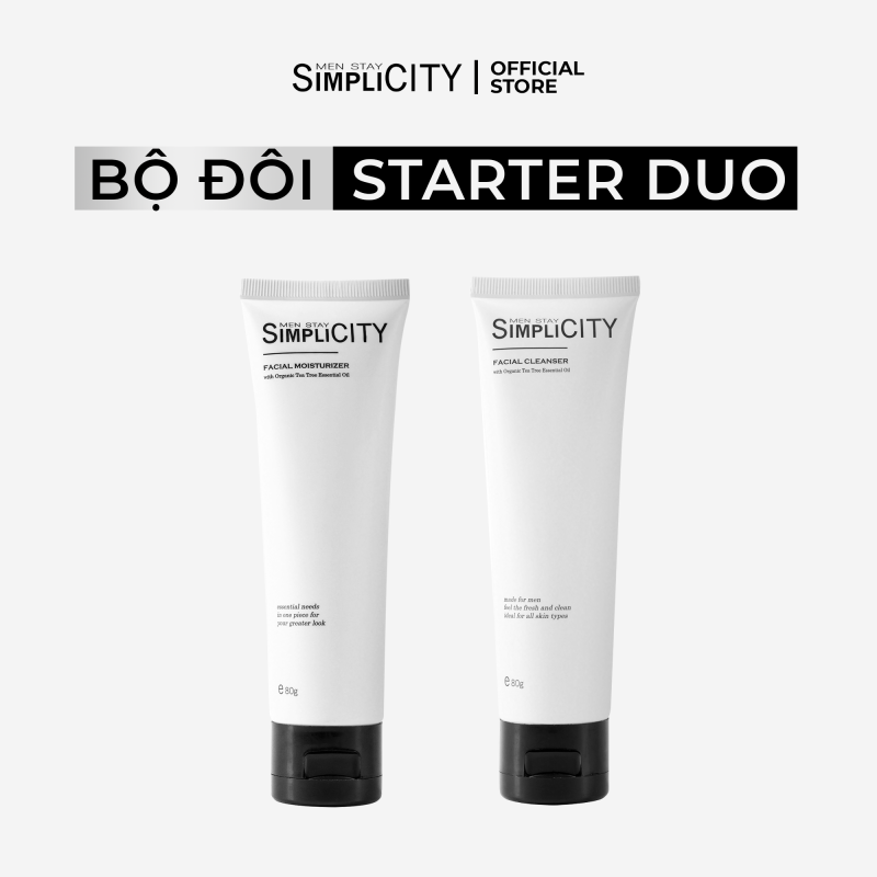 Men Stay Simplicity Starter DuO - Bộ sản phẩm chăm sóc da cho nam: Sữa rửa mặt và Kem dưỡng ẩm đa năng nhập khẩu