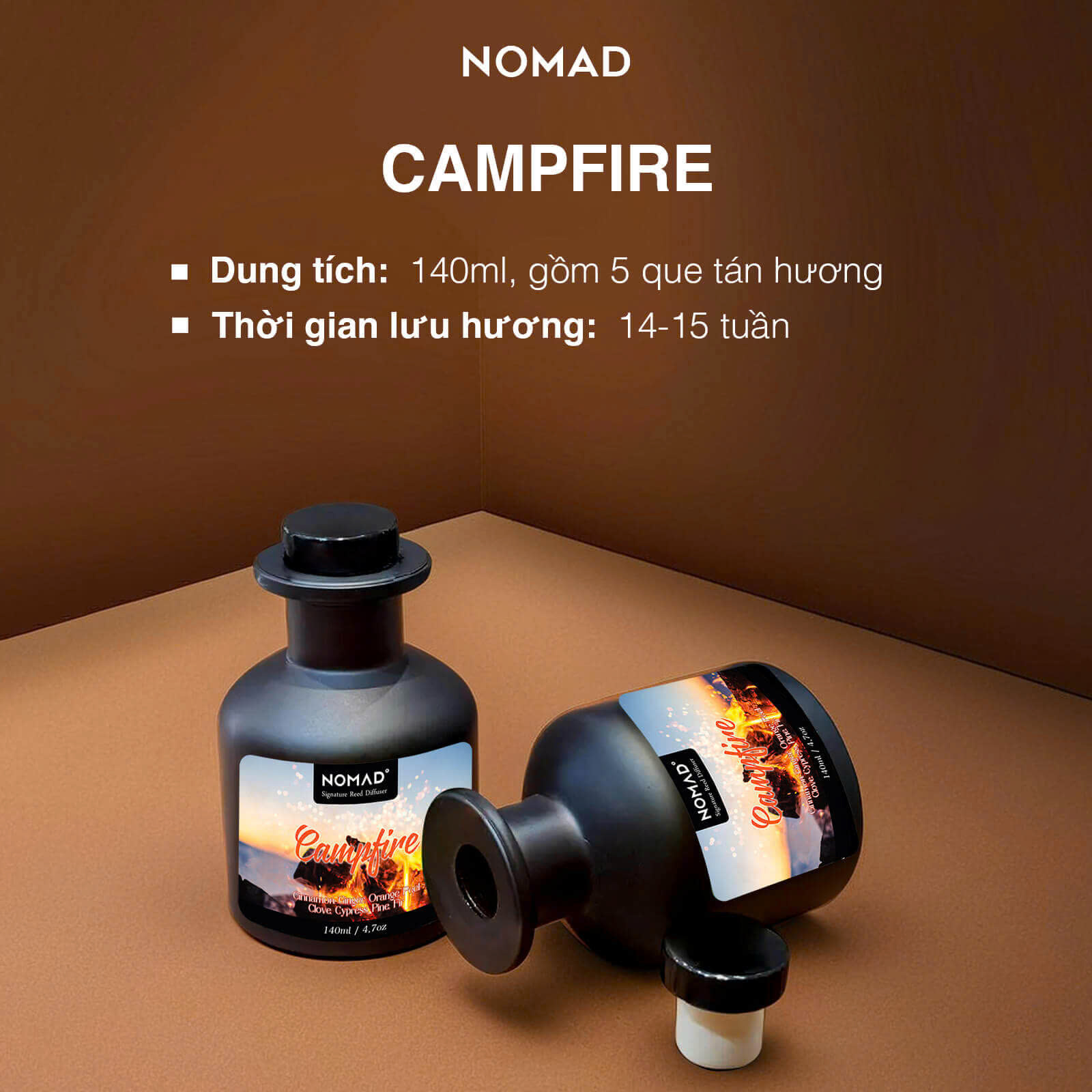 Bộ Tán Hương Que Mây Nomad Reed Diffuser 140ml - Campfire