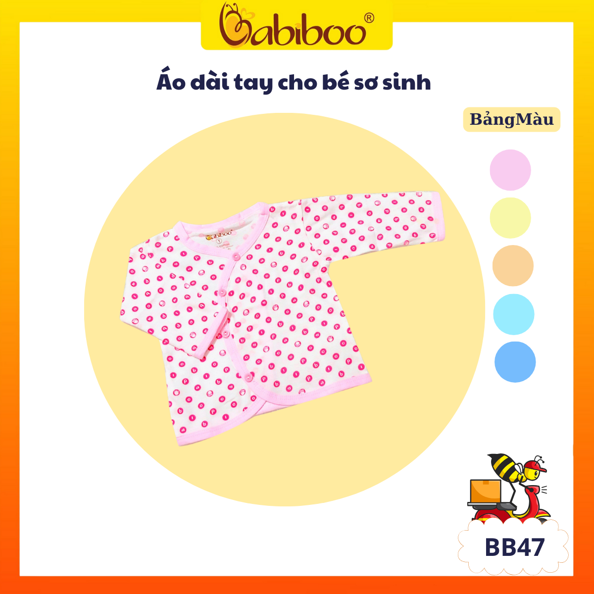 Áo sơ sinh cổ tim chấm bi tay dài BABIBOO - BB47