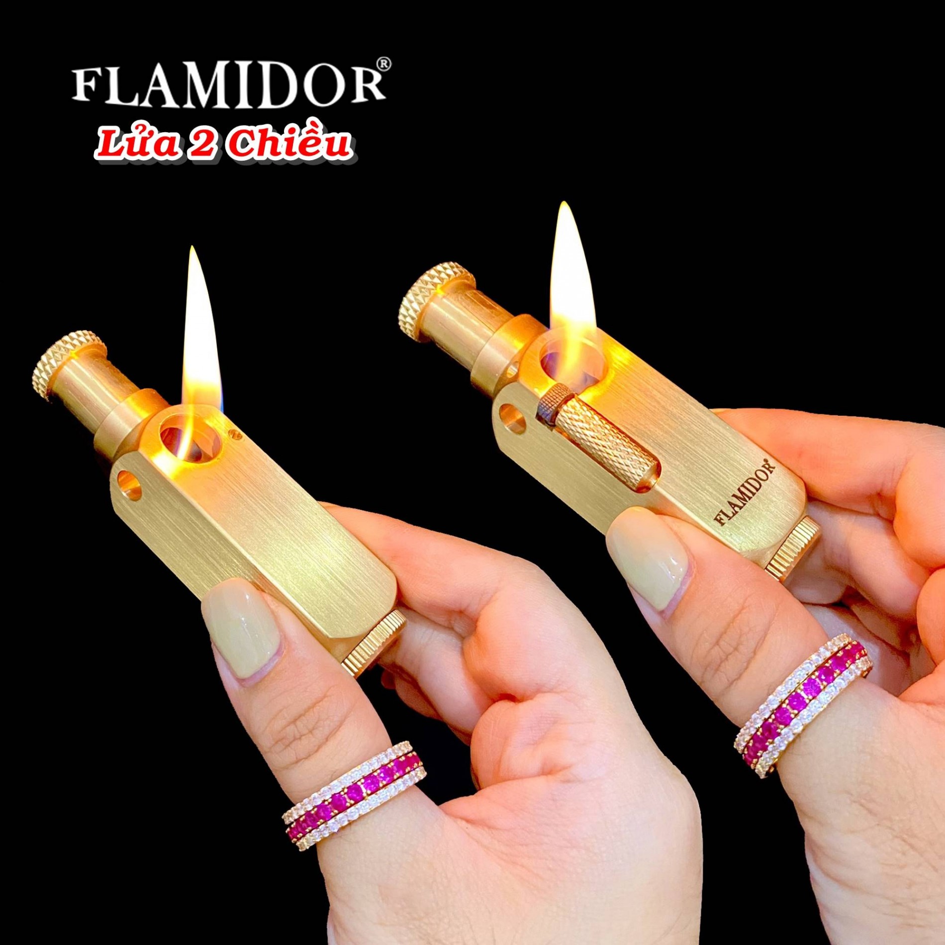 BẬT LỬA XĂNG ĐÁ KIM LOẠI NGUYÊN KHỐI FLAMIDOR LỬA 2 CHIỀU