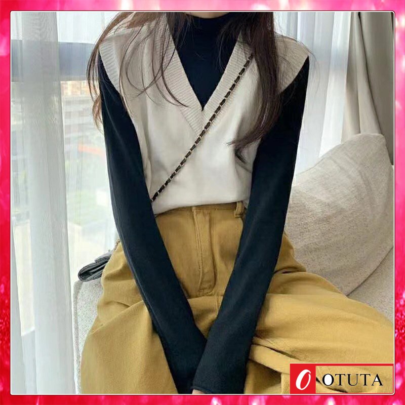 Áo gile len nữ mỏng cổ tim chất đẹp-Otuta