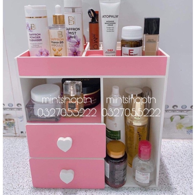 tủ đựng mỹ phẩm mini màu hồng