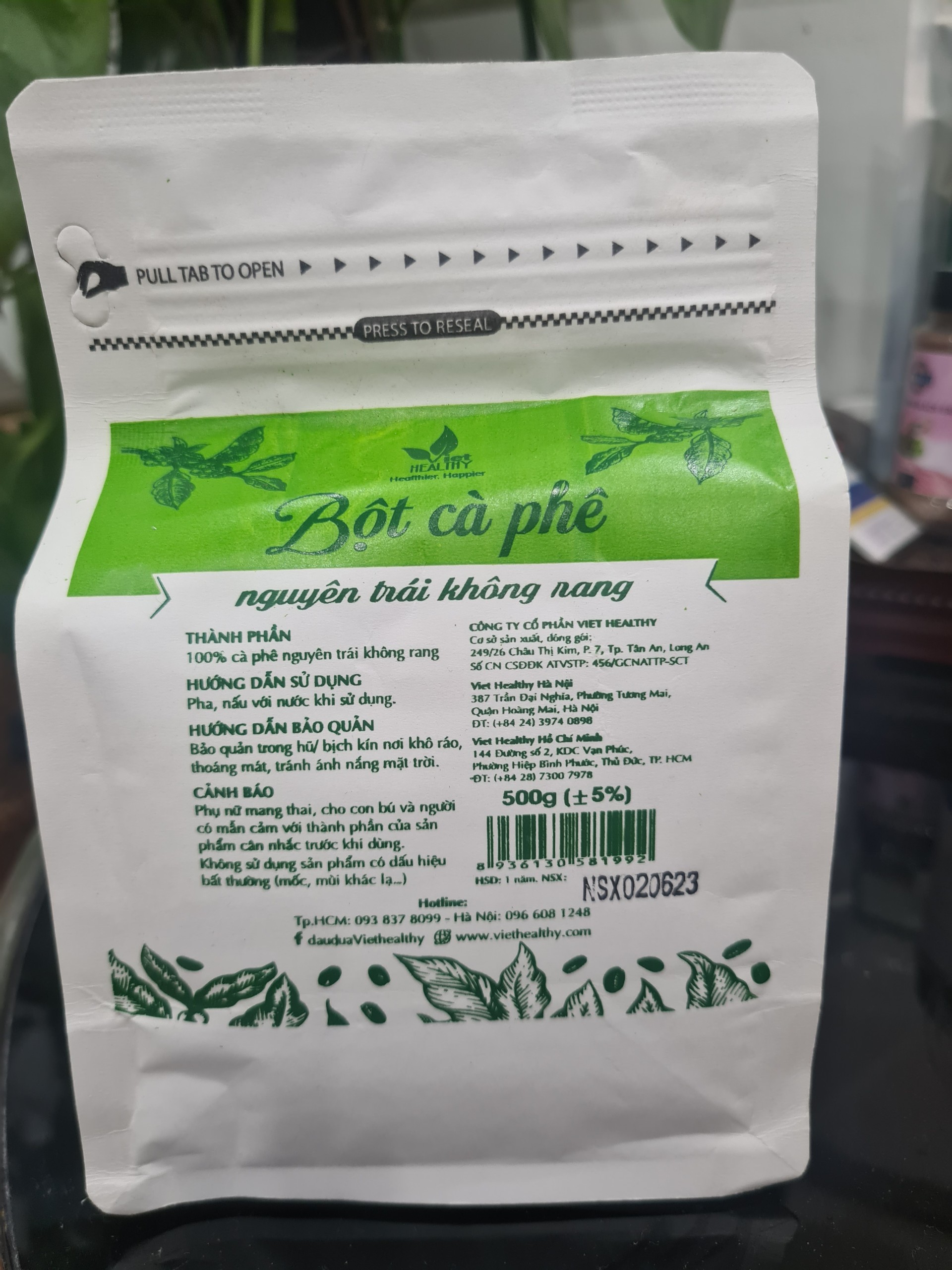 Bột cà phê enema (nguyên trái không rang) Viet Healthy 1kg, dùng cho coffee enema thải độc đại tràng, gan, làm đẹp da