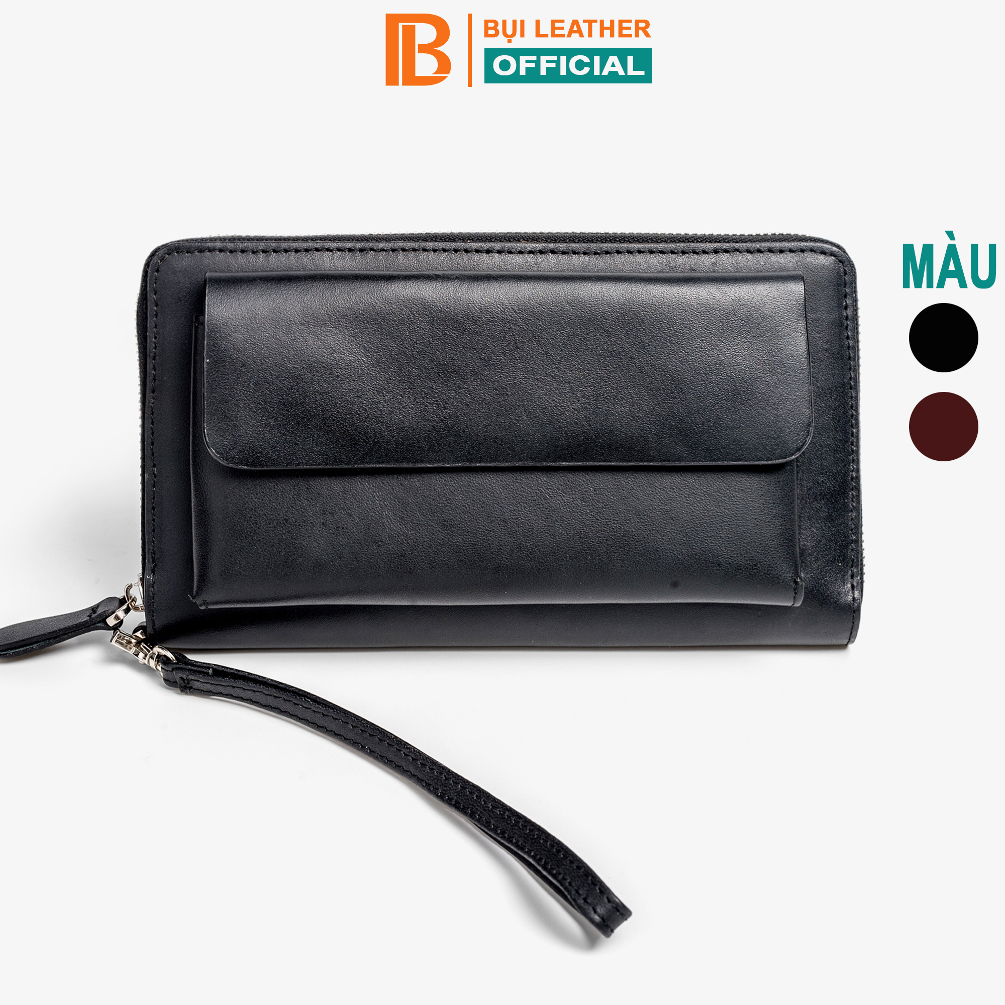 Ví cầm tay nam da bò mill C107 cao cấp, ví dài nam da thật, nhiều ngăn hai màu nâu và đen; đựng điện thoại, đồ cá nhân phong cách, Fullbox hộp sang trọng làm quà tặng, thương hiệu Bụi leather chuyên đồ da