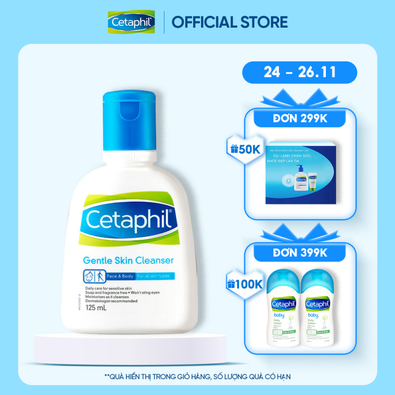 Sữa rửa mặt làm sạch dịu nhẹ không xà phòng Cetaphil Gentle Skin Cleanser 125ml (Số lượng quà có hạn) nhập khẩu