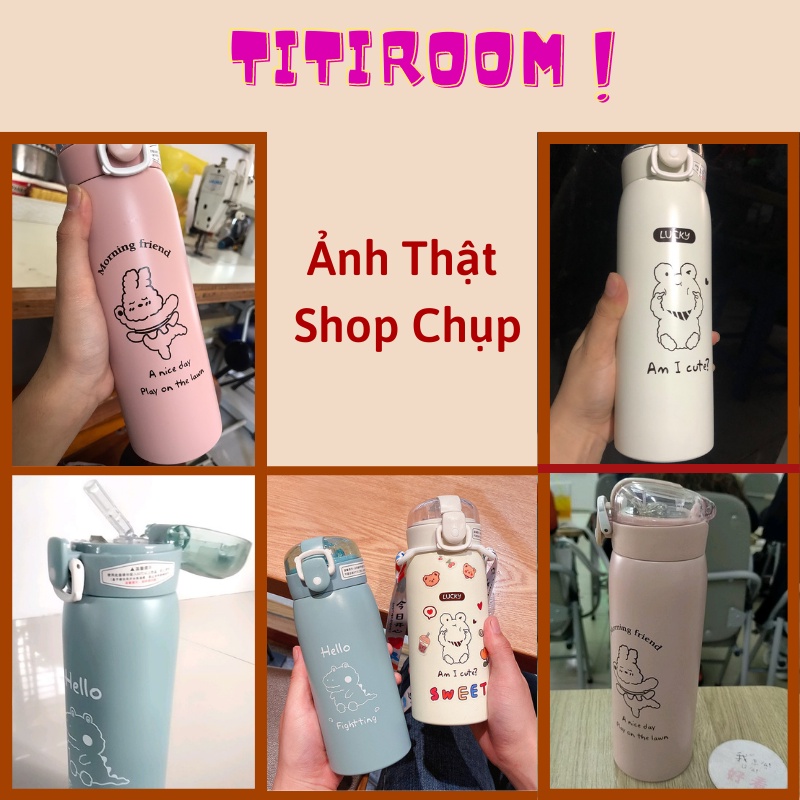 Bình giữ nhiệt đựng nước dung tích 500ml INOX 304 thép không gỉ dễ thương Ly Cốc giữ nhiệt có ống hút kèm sticker và dây