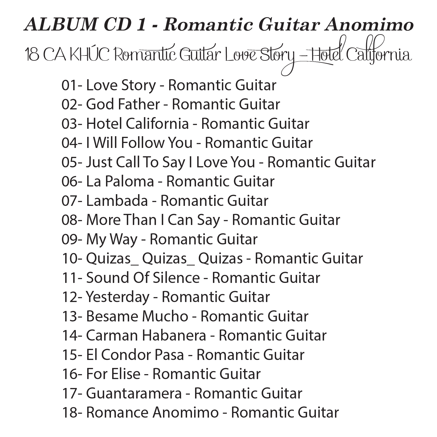 HOÀ TẤU - Romantic Guitar Romance Anomimo (CD-1)