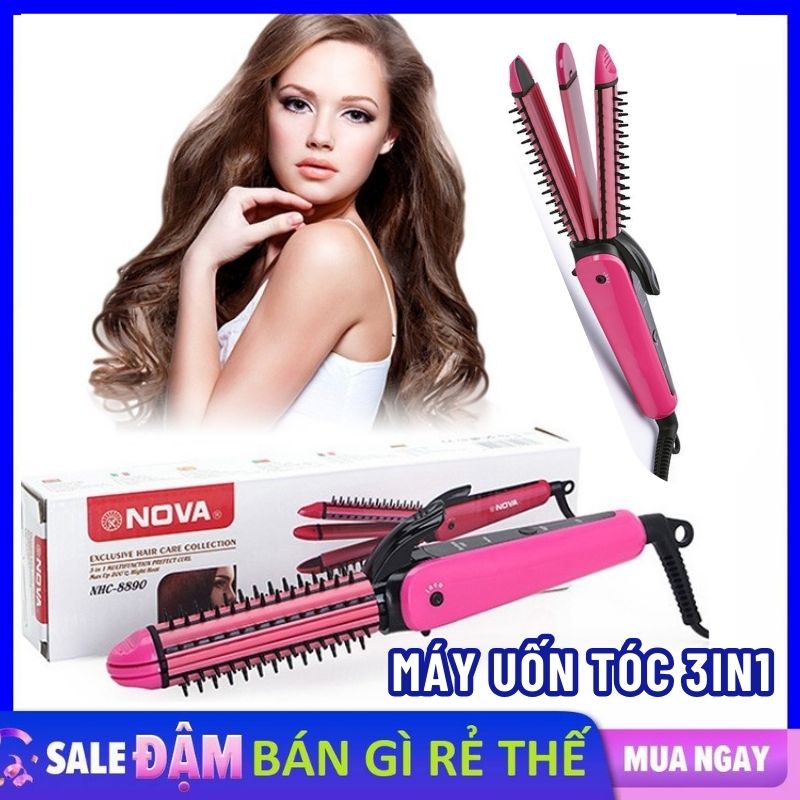 Máy làm tóc , máy duỗi uốn bấm tạo kiểu tóc dễ dàng tại nhà - máy làm xoăn, uốn tóc, duỗi tóc , dập xù tóc 3in1 cao cấp - kẹp duỗi bấm phồng tóc đa năng