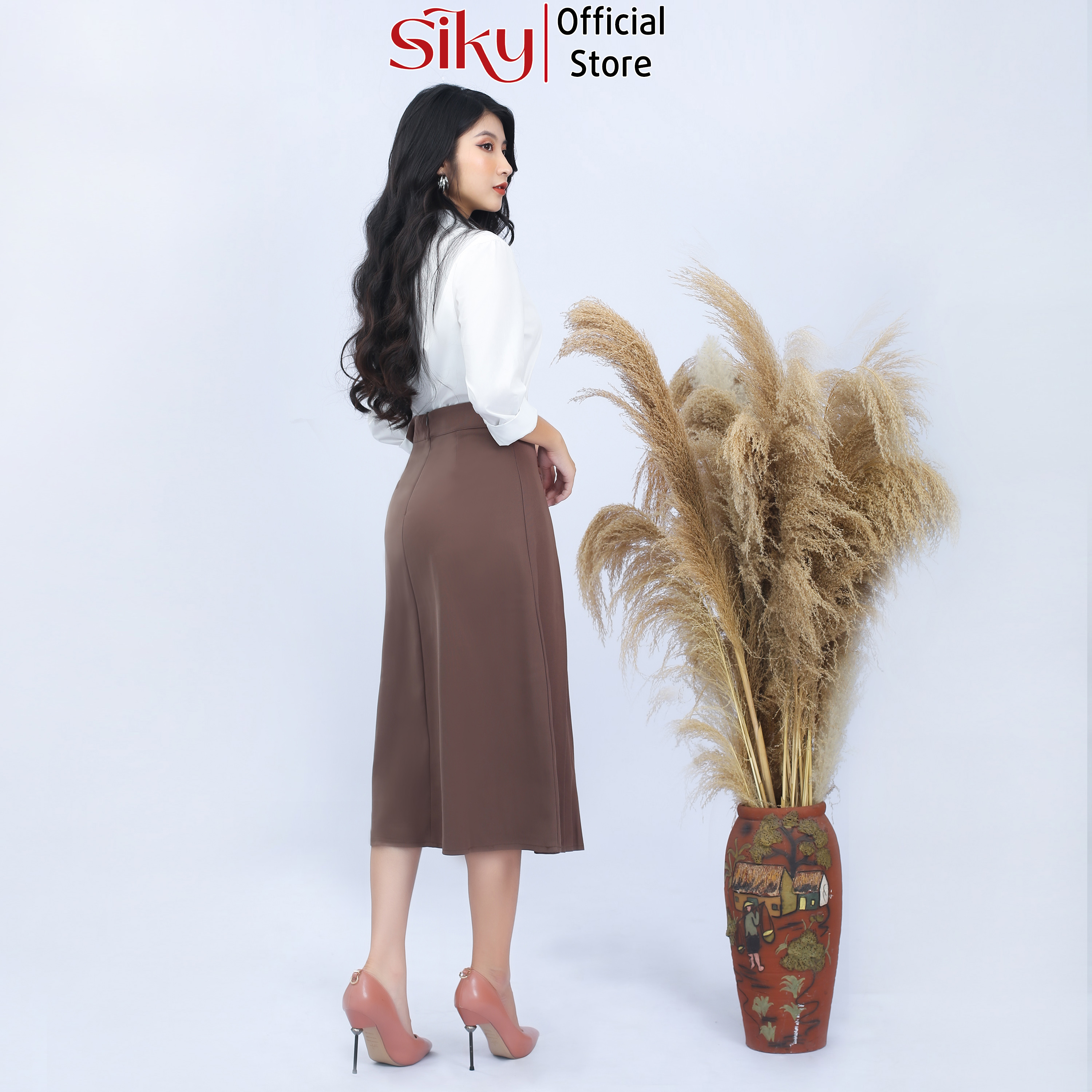 Chân váy công sở dáng dài 5 cúc hàng mới- SIKY -CV02