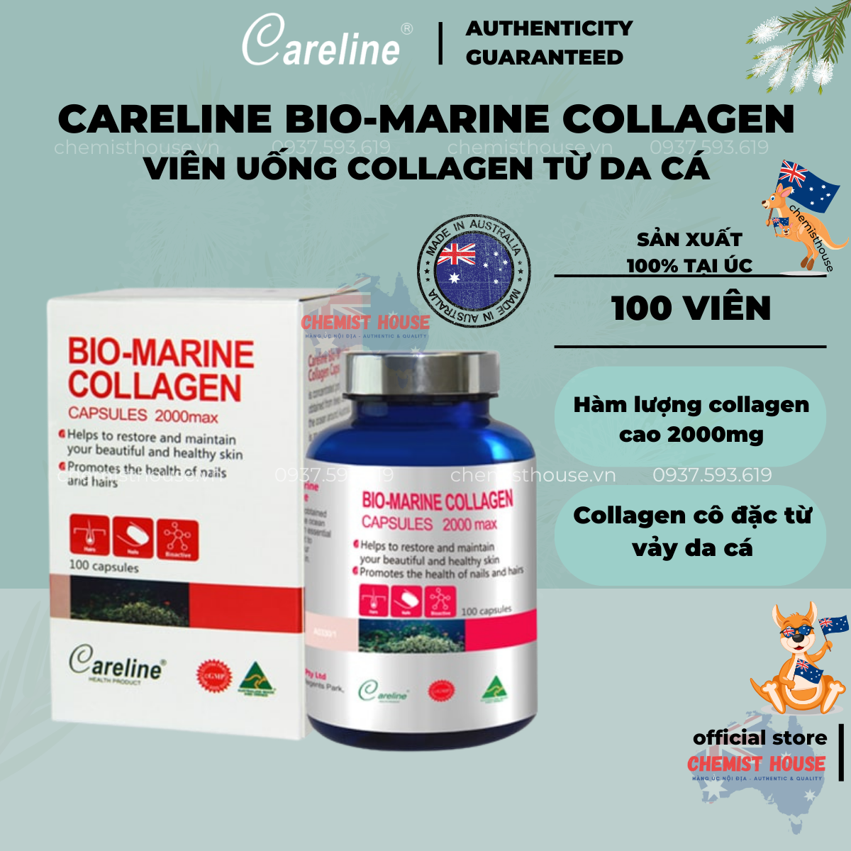 Collagen Từ Cá Biển Sâu Bio Marine Collagen - Viên uống bổ sung Collagen 100 viên TRẮNG DA NGỪA THÂM NÁM KHÔNG TĂNG CÂN